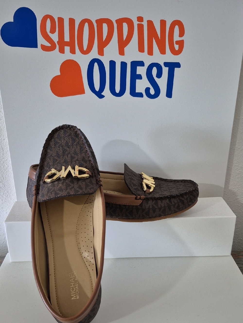 Michael Kors Brown Logo Moccasin Loafers with Gold Hardware
